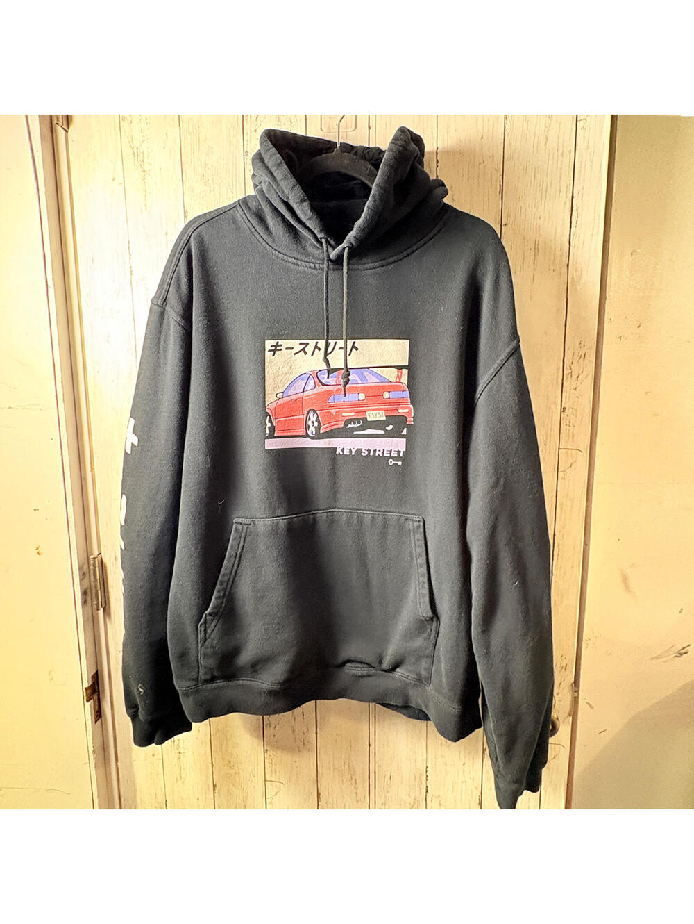Key Street Black Graphic Pullover Hoodie Size L Japanese Print Streetwear